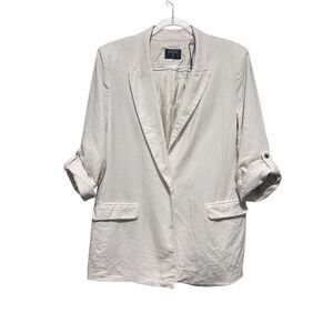 Tahari Linen Blend Roll-Tab Sleeve Blazer Jacket in White Women’s Large NWOT